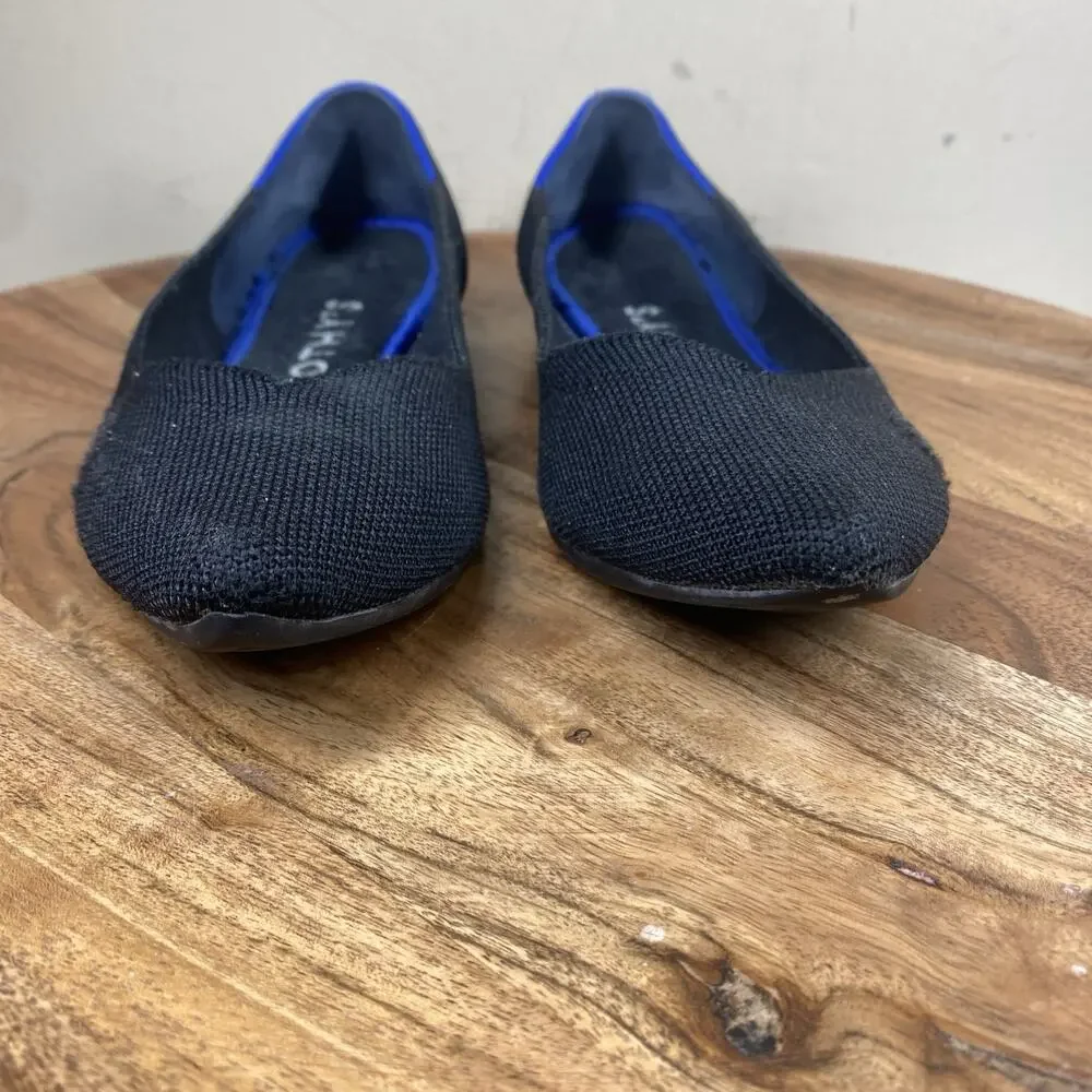 Rothys The Point Womens Black And Blue Size 7.5 Slip On Fabric Knit Ballet Flats
